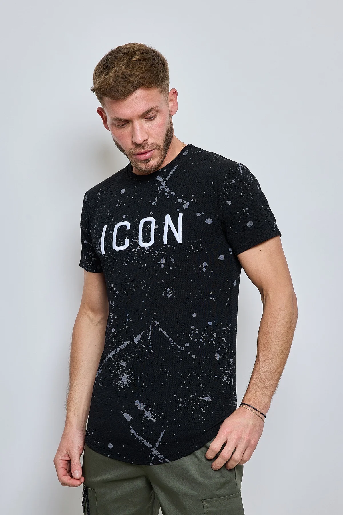 T-shirt noir manches courtes col rond logo Icon fashion homme – Image 2