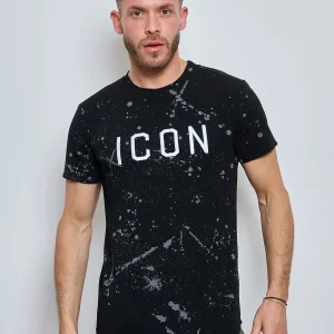 T-shirt noir manches courtes col rond logo Icon fashion homme