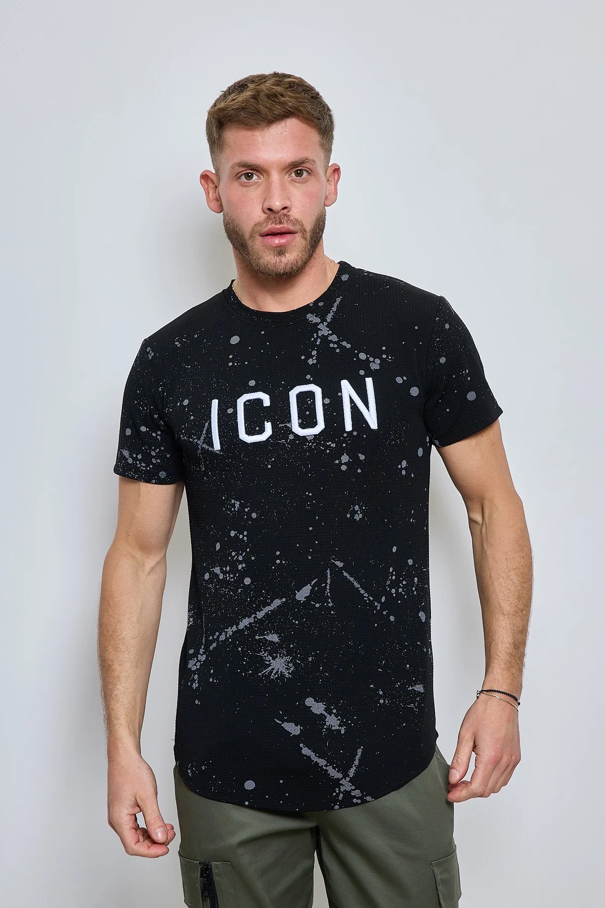 T-shirt noir manches courtes col rond logo Icon fashion homme