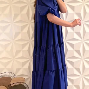 Robe Babydoll avec manches bouffantes courtes - Bleu