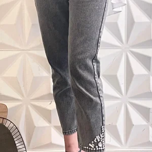 Jean mom taille haute avec ornements - Noir Délavé