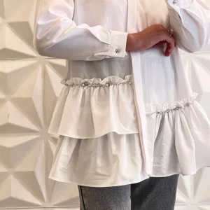 Chemise à volants ornée de perles - Blanc