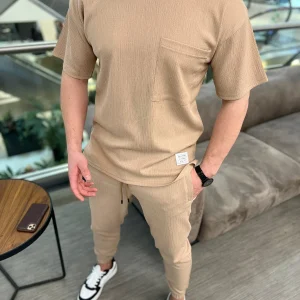 Ensemble pantalon tee-shirt beige fashion homme