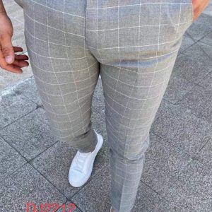 Pantalon gris à carreaux slim fashion homme