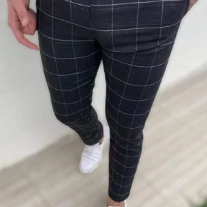 Pantalon noir à carreaux slim fashion homme