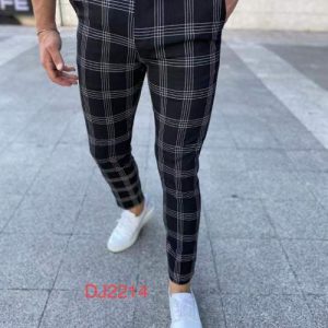 Pantalon noir à carreaux slim fashion homme