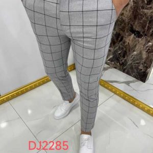 Pantalon gris à carreaux slim fashion homme