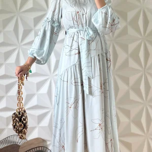 Robe babydoll à volants et imprimé floral - Bleu