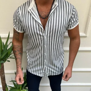 Chemise fashion à manches courtes avec rayure homme