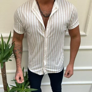 Chemise fashion à manches courtes avec rayure homme
