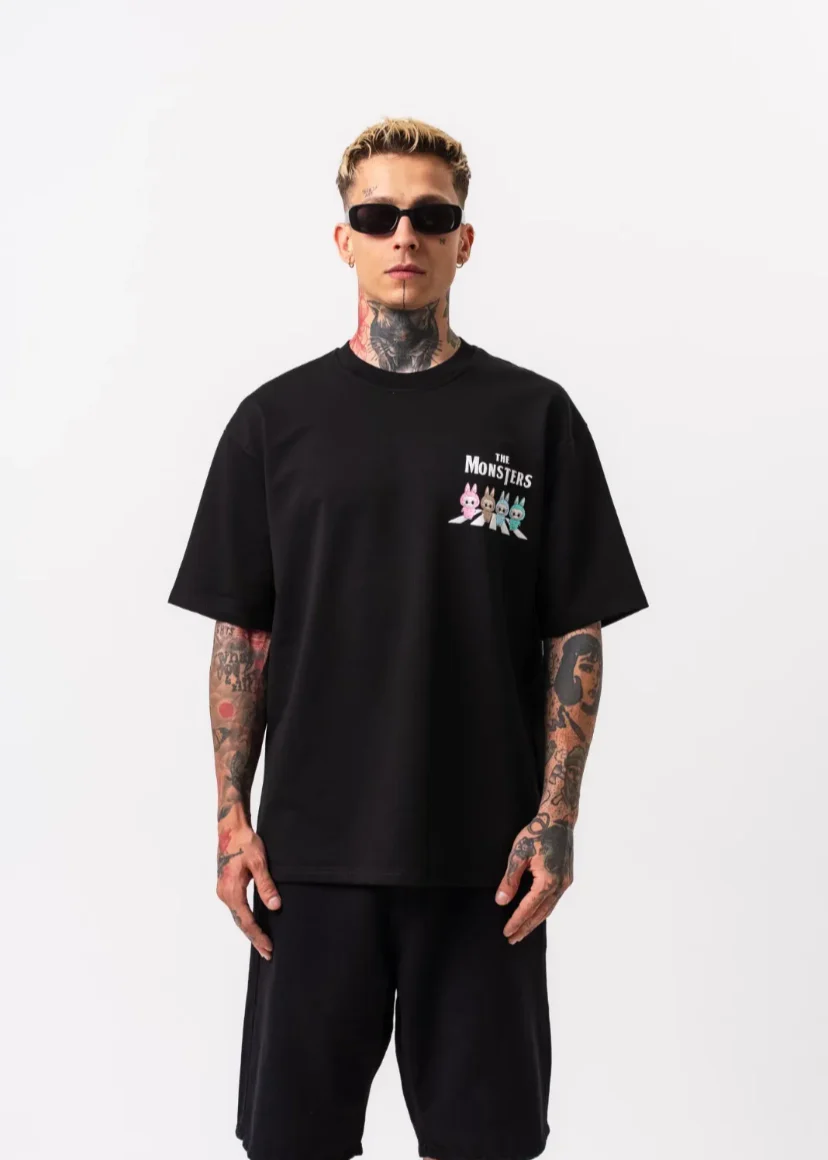 T-shirt noir oversize Homme "The Monsters" – Hallstarz PATO – Image 2