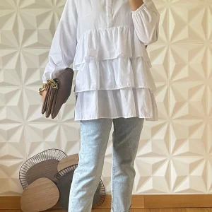 Chemise à volants étagés - Blanc