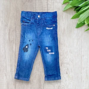 Jean bébé garçon Orchestra 9 mois – Bleu effet usé thème espace