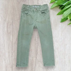 Jean slim garçon Districenter 3 ans kaki resserrable à bouton pression – 4 poches