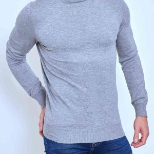 Pull col roulé classique gris fashion homme