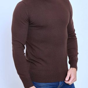 Pull col roulé classique marron fashion homme