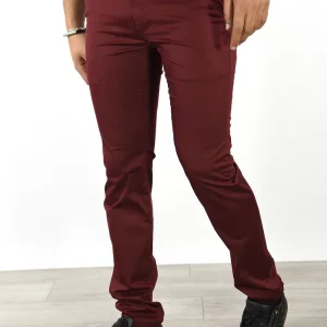 Pantalon chino coton slim bordeaux confort stylé homme