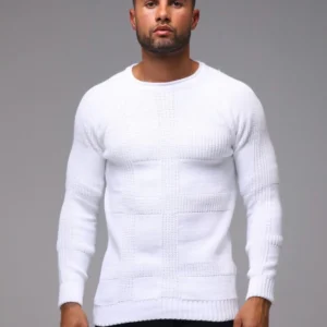 Pull stylé classique à reliefs col classique blanc homme fashion