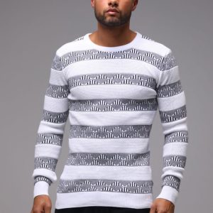 Pull stylé à motifs à col classique blanc homme fashion