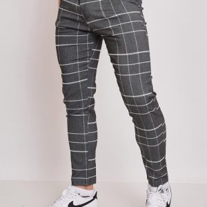 Pantalon Chino gris à carreaux blanc homme fashion