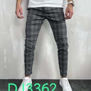 Pantalon chino gris à carreaux confortable homme fashion