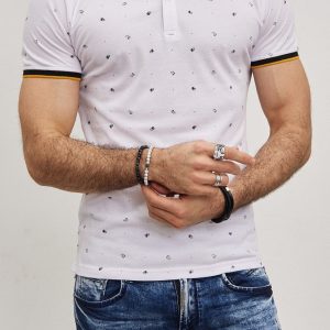 Polo blanc avec motifs homme stylé