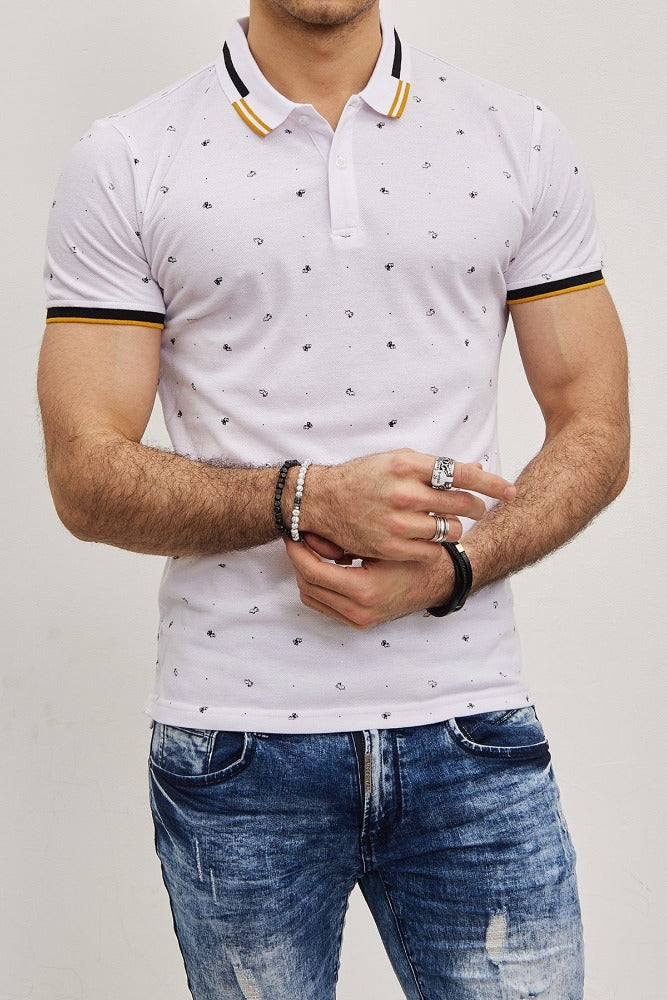 Polo blanc avec motifs homme stylé
