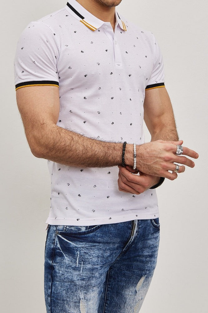 Polo blanc avec motifs homme stylé – Image 2