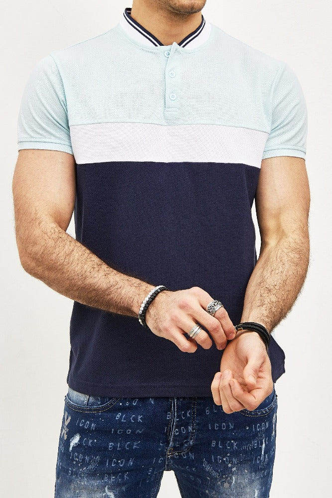 Polo col mao bi-couleur avec bande blanc homme stylé