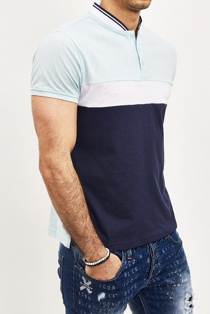 Polo col mao bi-couleur avec bande blanc homme stylé – Image 2
