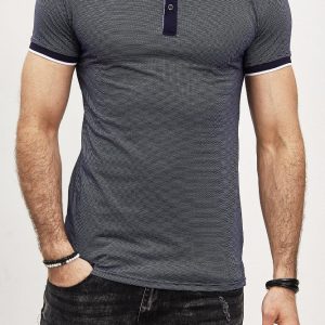 Polo col mao bleu homme fashion