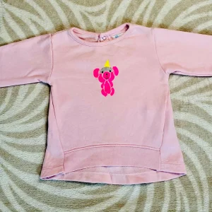 Pull Bébé Fille 6 Mois - Super U, Rose Clair avec Dessin d'Ours et Boutons Pression