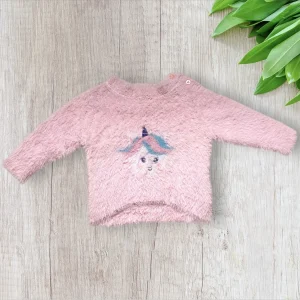 Pull bébé fille 6 mois Pat&Ripaton – Rose peluche licorne
