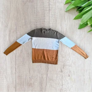 Pull homme Districenter–Taille L–Tricolore kaki/blanc/marron–Très bon état