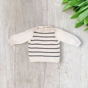 Pull marinière bébé fille Verbaudet 12 mois – Manches gaze de coton crème