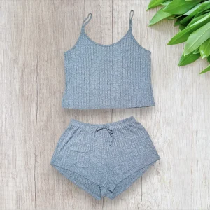 Pyjama 2 pièces femme–Shein taille XL | Débardeur & shorty | Gris ou bleu moucheté