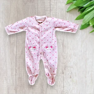 Pyjama Bébé Fille 56 cm - Rose Pale avec Coeurs Fuchsia et souris - In Extenso