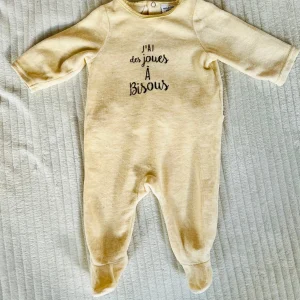 Pyjama Mixte "J'ai des Joues à Bisous" Jaune Pâle - Bébé 3 Mois - Tape à l'Oeil