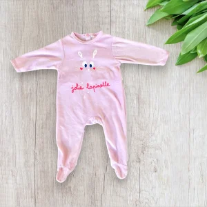 Pyjama bébé fille long rose - “Jolie Lapinette” avec dessin de lapin, taille 3 mois