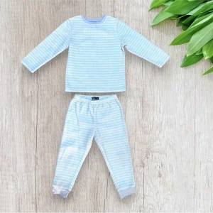 Pyjama polaire garçon TEX 3-4 ans – Rayures bleu ciel et blanc