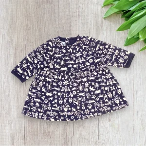 Robe bébé Petit Bateau 6 mois – Bleu marine imprimé beige à manches longues