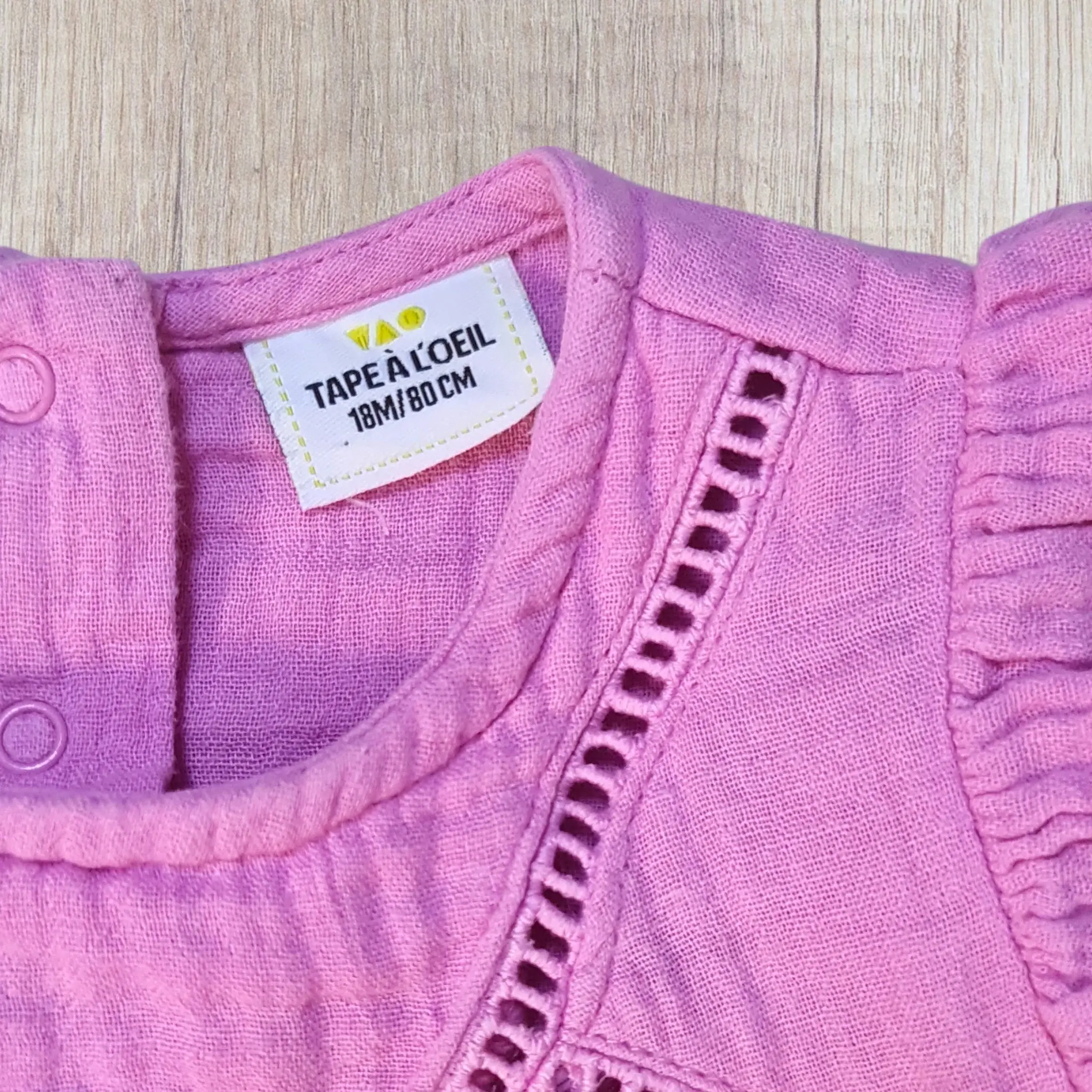 Robe bébé fille 18 mois – Tape à l'œil – Gaze de coton rose mauve – Image 2