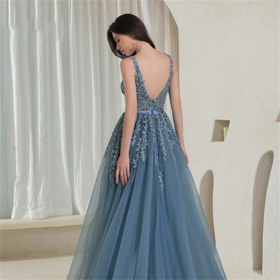 Robe Longue de Soirée Bleue – Image 3