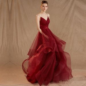 Robe de Bal Bordeaux pour Femme