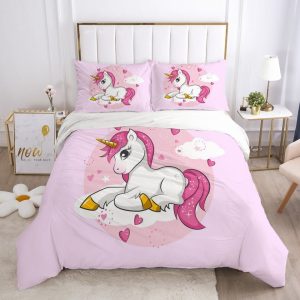 Housse de Couette Rose Fillette Licorne