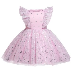 Robe Bébé Rose Étoiles Pailletée