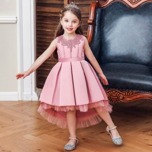 Robe Princesse Rose Fille avec Traîne