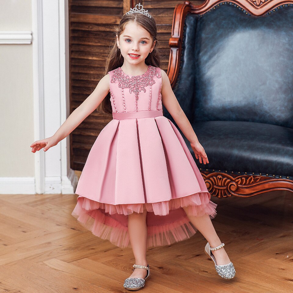 Robe Princesse Rose Fille avec Traîne