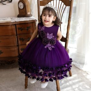 Robe de Princesse Violette Pour Fille et Bébé