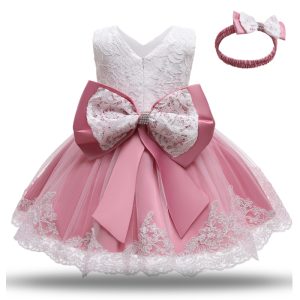 Robe de Cérémonie Bébé Rose et Blanche